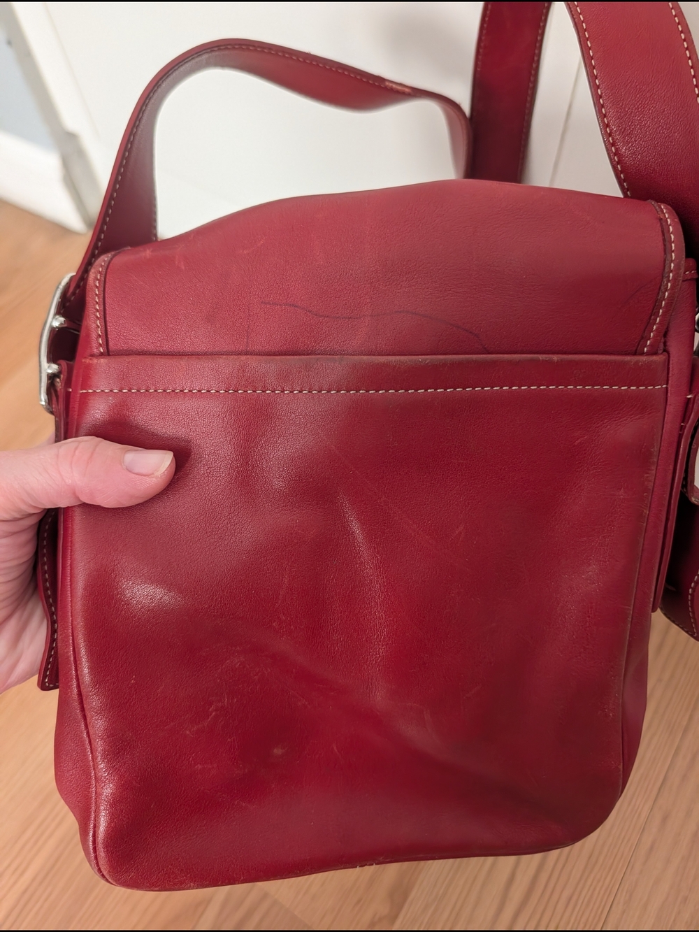 Coach Red Leather Hobo Bag with Signature Canvas Lining - Picture 3 of 5